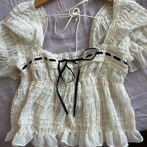 Kimchi Blue Cream Ruffled Lace Blouse